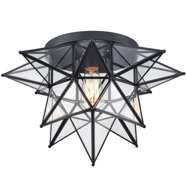 Moravian Star Flush Mount Ceiling Light, 18-In, Black, Transparent