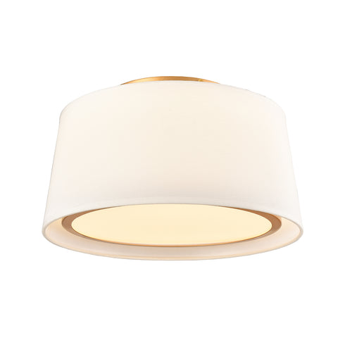 Gold Led Flush Mount Ceiling Light Drum White Fabric Shade 3000k-5500k,24W,1600LM