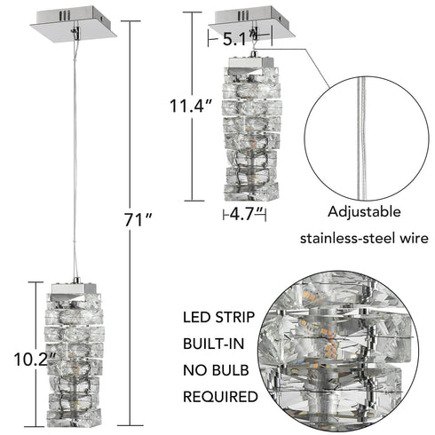 Modern Small Crystal Pendant Light Chrome, LED 8W, 4000K