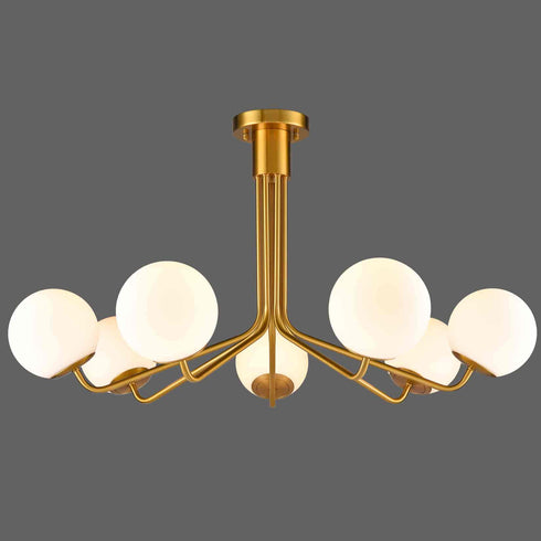 Mid-Century Modern Gold Semi Flush Mount Ceiling Light 7-Light Globe Chandelier Light