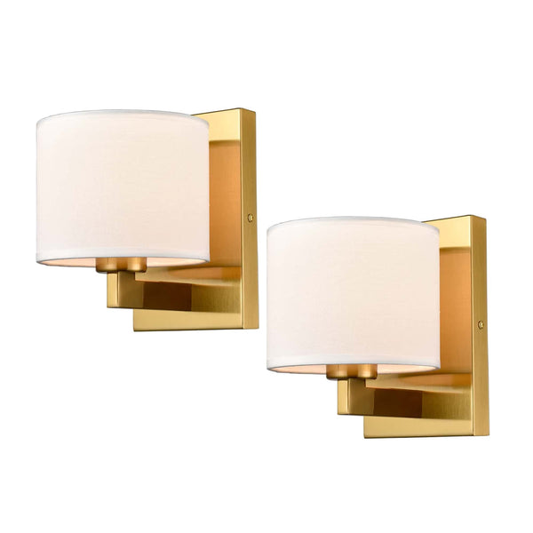 Gold Wall Sconces Set of Two Fabric Shade Wall Lamps for Bedroom
