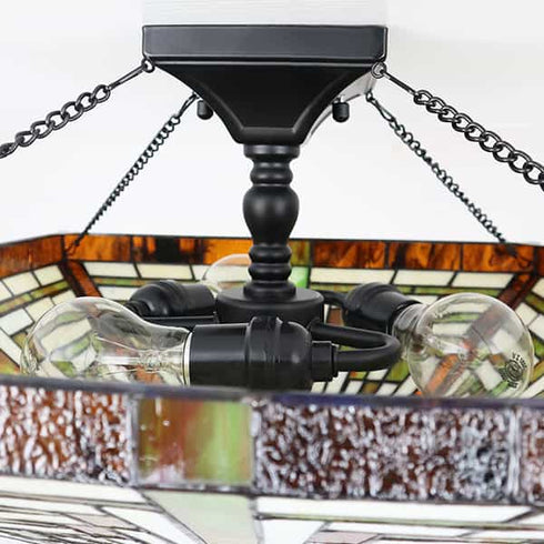 Tiffany Semi Flush Mount Light with Stained Glass Ceiling Light Fixture