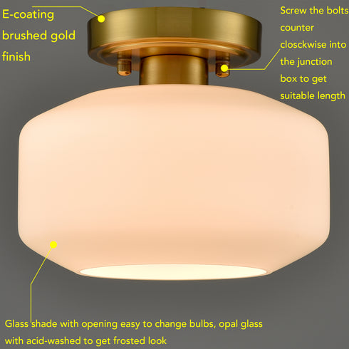 Modern Semi Flush Ceiling Lights Opal Glass Drum Shade