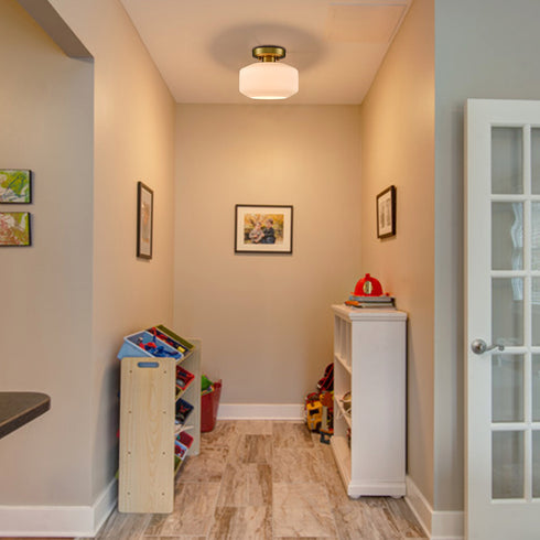 Modern Semi Flush Ceiling Lights Opal Glass Drum Shade