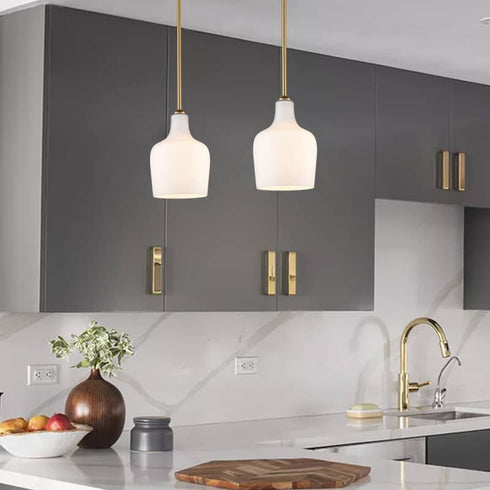 Modern Milk Glass Gold Pendant Light for Kitchen Rod-Hung