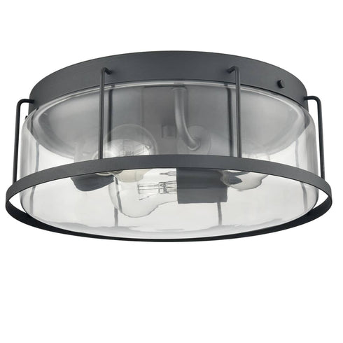 Industrial 3-Light Glass Flush Mount Ceiling Light,Matte Black Finish