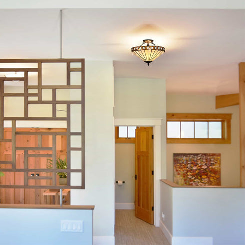 3-Light Tiffany Semi Flush Mount Ceiling Light