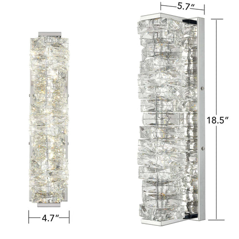 Crystal Bathroom Vanity Lights LED Stainless Steel, Chrome, 18.5-In
