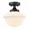 Black Schoolhouse Ceiling Light Fixture with Milk Glass Shade