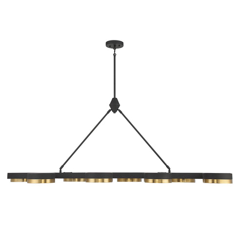 Ashor 8-Light LED Linear Chandelier in Matte Black with Warm Brass Accents
