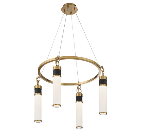 Abel 4-Light LED Chandelier in Matte Black with Warm Brass Accents
