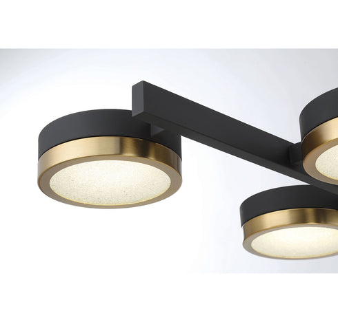 Ashor 8-Light LED Linear Chandelier in Matte Black with Warm Brass Accents