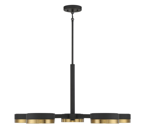 Ashor 5-Light LED Chandelier in Matte Black with Warm Brass Accents