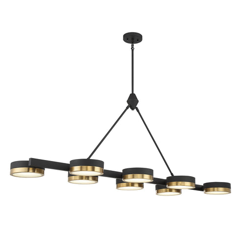 Ashor 8-Light LED Linear Chandelier in Matte Black with Warm Brass Accents