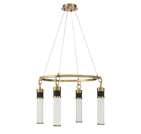 Abel 4-Light LED Chandelier in Matte Black with Warm Brass Accents