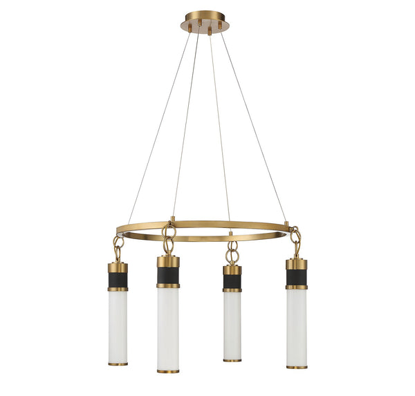 Abel 4-Light LED Chandelier in Matte Black with Warm Brass Accents