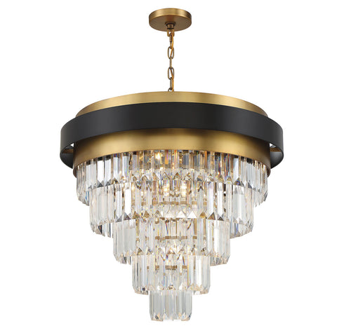 Marquise 9-Light Chandelier in Matte Black with Warm Brass Accents