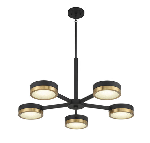 Ashor 5-Light LED Chandelier in Matte Black with Warm Brass Accents
