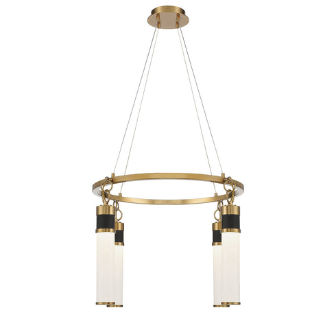 Abel 4-Light LED Chandelier in Matte Black with Warm Brass Accents