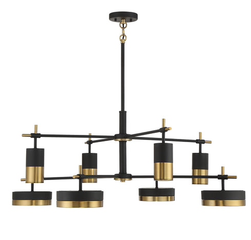 Ashor 8-Light LED Chandelier in Matte Black with Warm Brass Accents