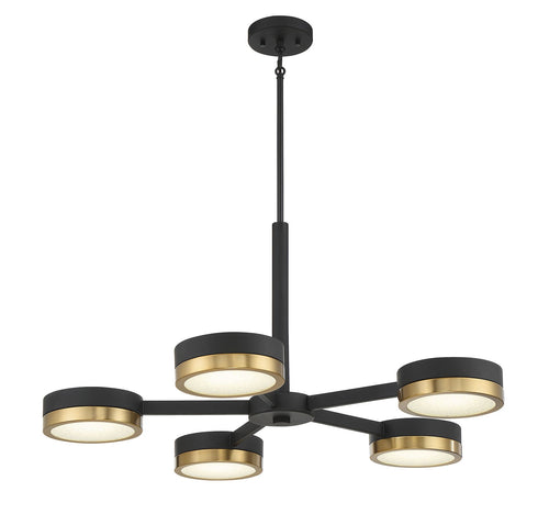 Ashor 5-Light LED Chandelier in Matte Black with Warm Brass Accents