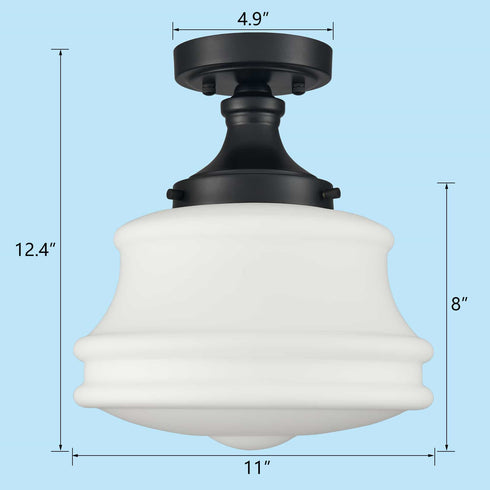 Black Ceiling Light Milk Glass Schoolhouse Light Fixture