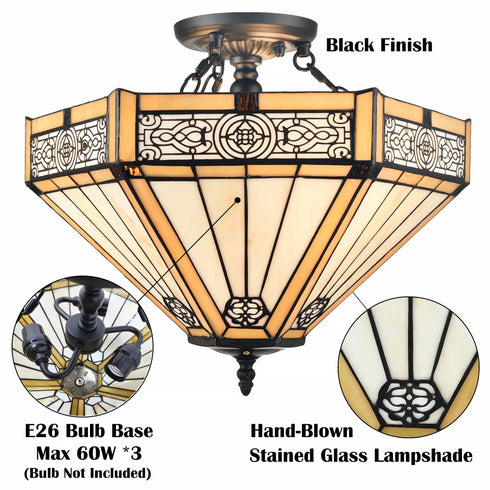 Tiffany Style Ceiling Light Stained Glass Semi Flush Mount Light