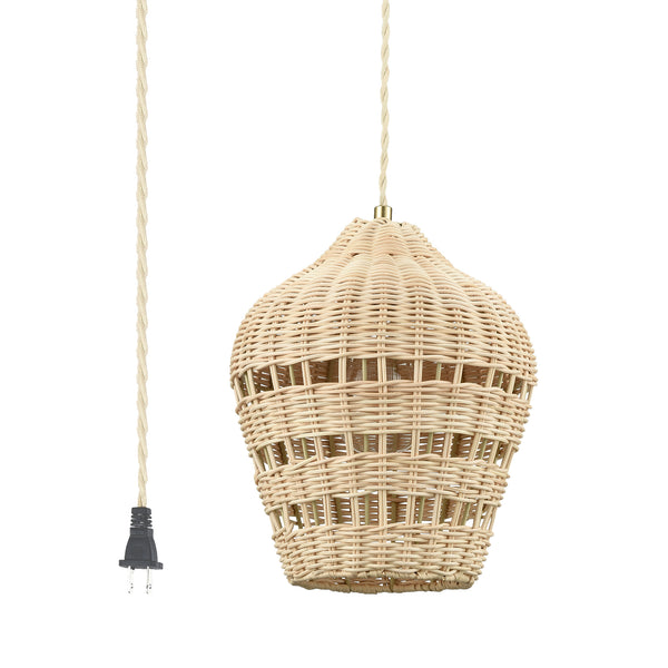 Rattan Plug in Pendant Light Boho Hanging Light