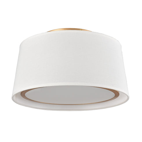Gold Led Flush Mount Ceiling Light Drum White Fabric Shade 3000k-5500k,24W,1600LM