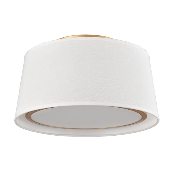 Gold Led Flush Mount Ceiling Light Drum White Fabric Shade 3000k-5500k,24W,1600LM