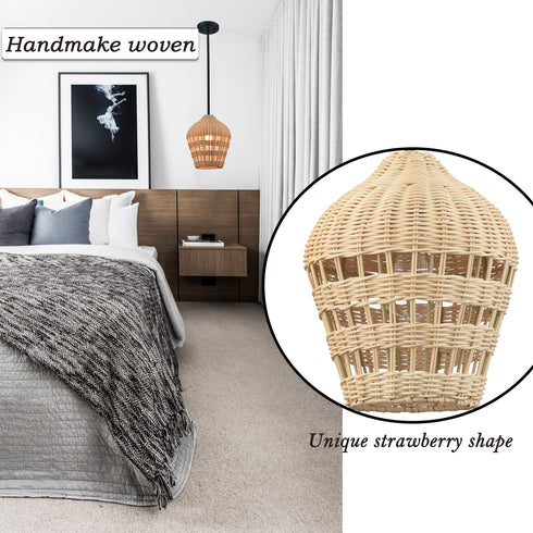 Black Rattan Pendant Light Boho Hanging Light for Bedroom Living room