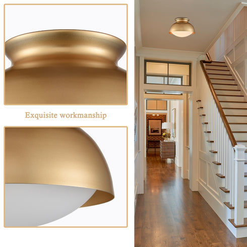 Gold Ceiling Light Flush Mount Fixture Milky White Glass