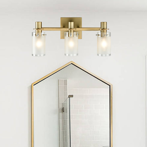 Modern Brass Bathroom Vanity Lighting with Frosted Glass - 3 Light