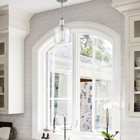 Modern Kitchen Pendant Lighting Brushed Nickel Rod-Hung, 1-Light