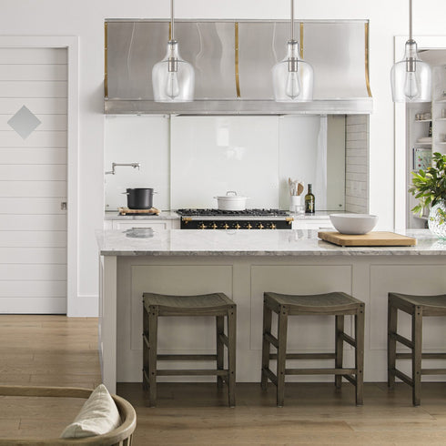 Modern Kitchen Pendant Lighting Brushed Nickel Rod-Hung, 1-Light