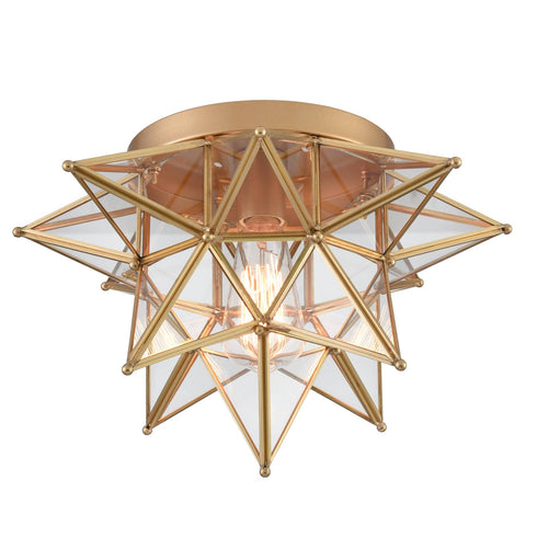Brass Moravian Star Ceiling Light Transparent Glass 15-Inch