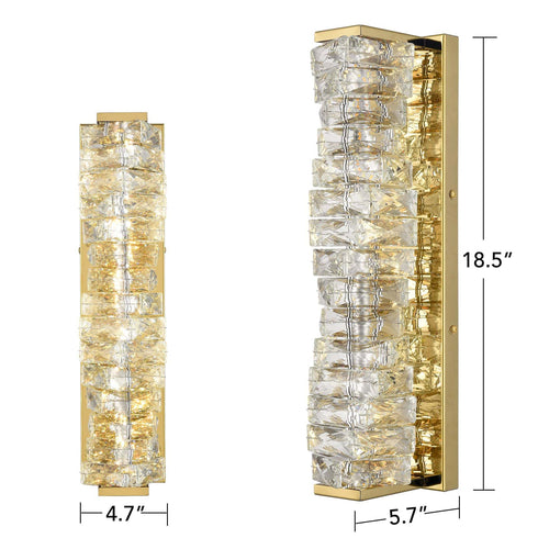Crystal Gold Bathroom Vanity Lights LED Stainless Steel, 18.5-In