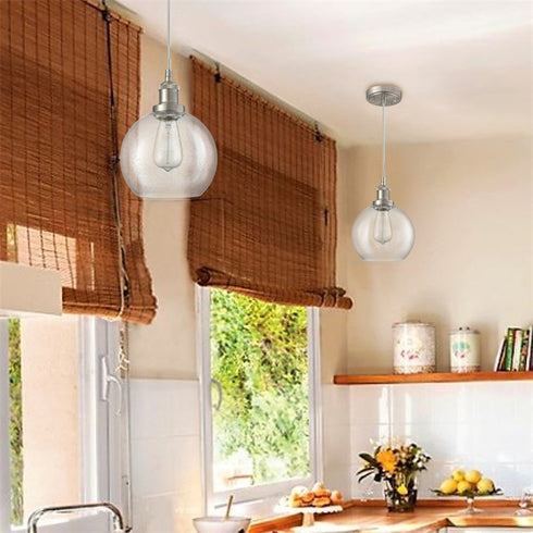 Modern Kitchen Glass Globe Pendant Light Brushed Nickel