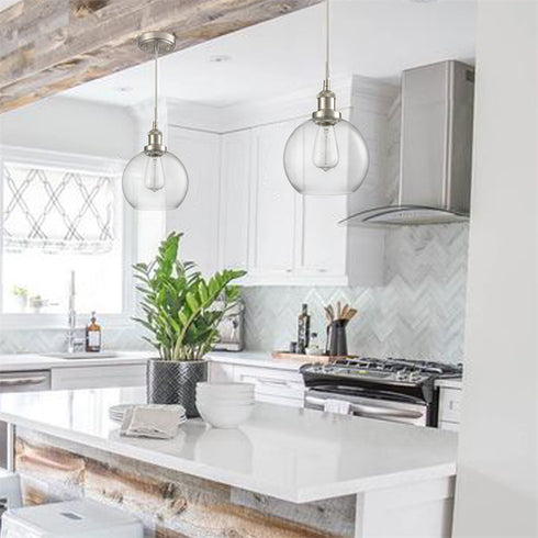 Modern Kitchen Glass Globe Pendant Light Brushed Nickel