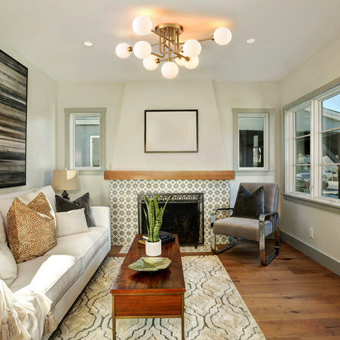 Modern Gold Flush Mount Ceiling Chandelier 9 Light Glass Globe