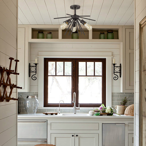 Vintage Sputnik Semi Flush Ceiling Lights, Golden Bronze