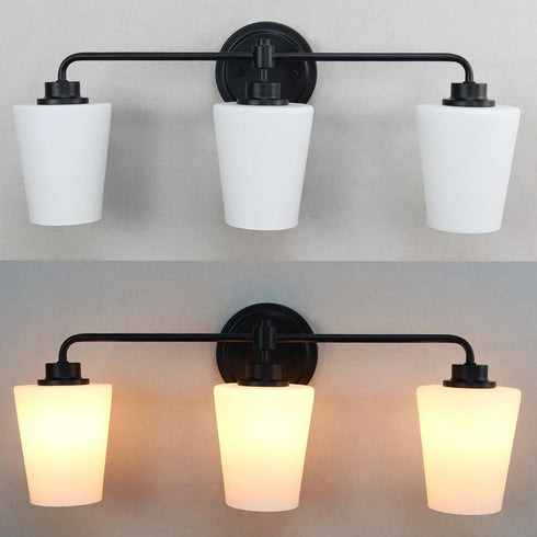 3-Light Black Bathroom Vanity Light Fixture with Milk Glass Shade