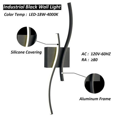 Modern Led Sconce Wall Lighting Indoor 24" Minimalist Industrial Black Wall Sconce