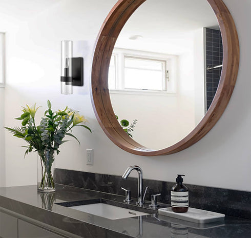 Modern Black Wall Sconce Cylinder Glass for Bathroom