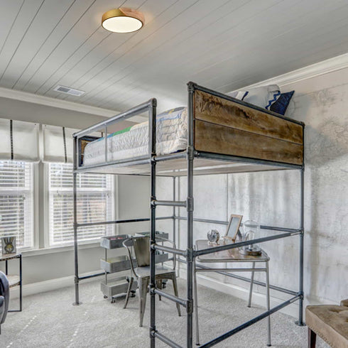 Simple Gold and Wood LED Flush Mount Ceiling Light