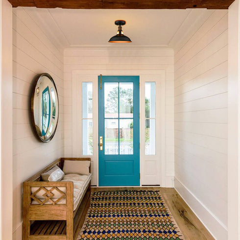 Farmhouse Semi Flush Mount Ceiling Light Black and Gold