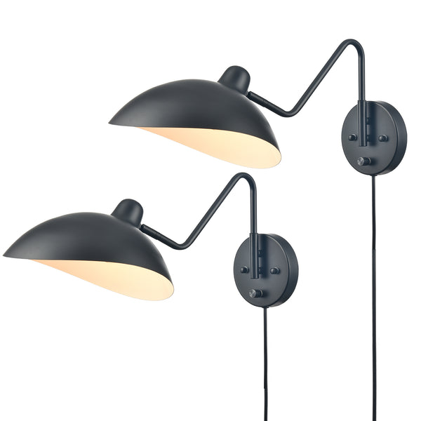 Set of 2 Modern Black Metal Wall Sconce with On/Off Switch Plug-in or Hardwired Swing Arm Wall Light Fixture