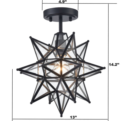 Black Moravian Star Ceiling Light Clear Glass Shade