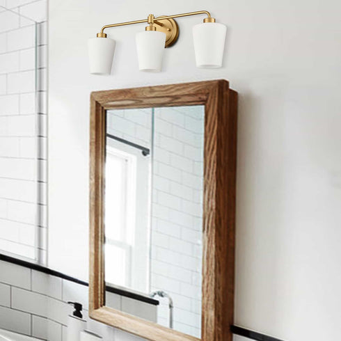 Modern Gold Bathroom Light Fixture 3-Light Milk Glass Vanity Light