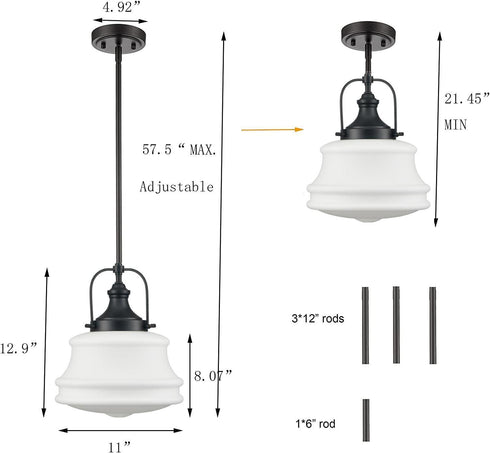 Industrial Pendant Light Fixtures Black Schoolhouse Hanging Adjustable Light for Kitchen Island